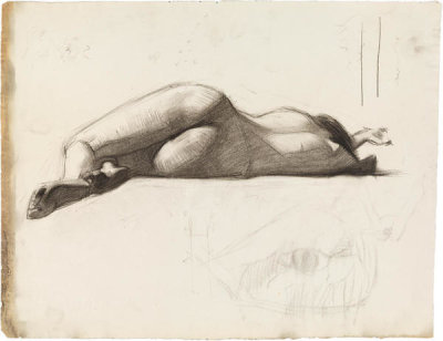 Edward Hopper - Reclining Female Nude, Rear View, 1900-1906
